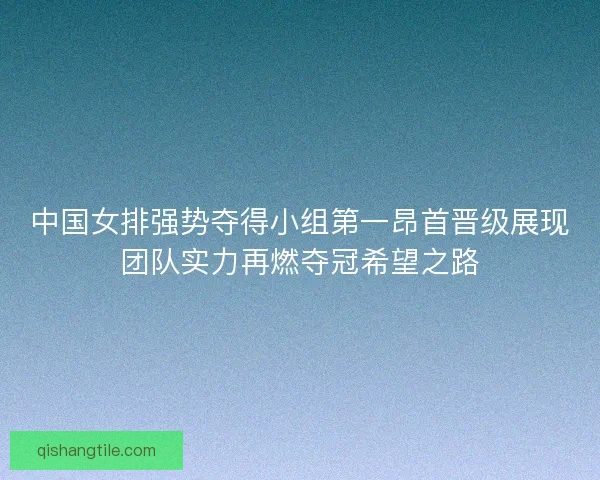 中国女排强势夺得小组第一昂首晋级展现团队实力再燃夺冠希望之路